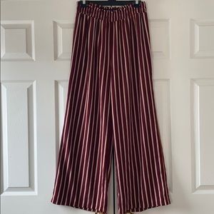 Maroon Striped Wide Leg Pants